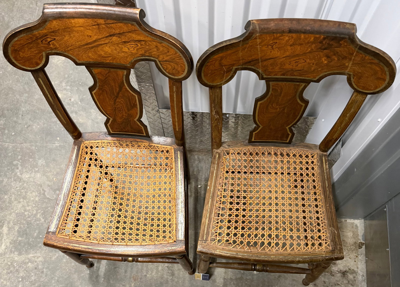 Set of Four English Jacobean Style Oak Dining Chairs and a Pair of Regency Style Cane-Back Side - 6