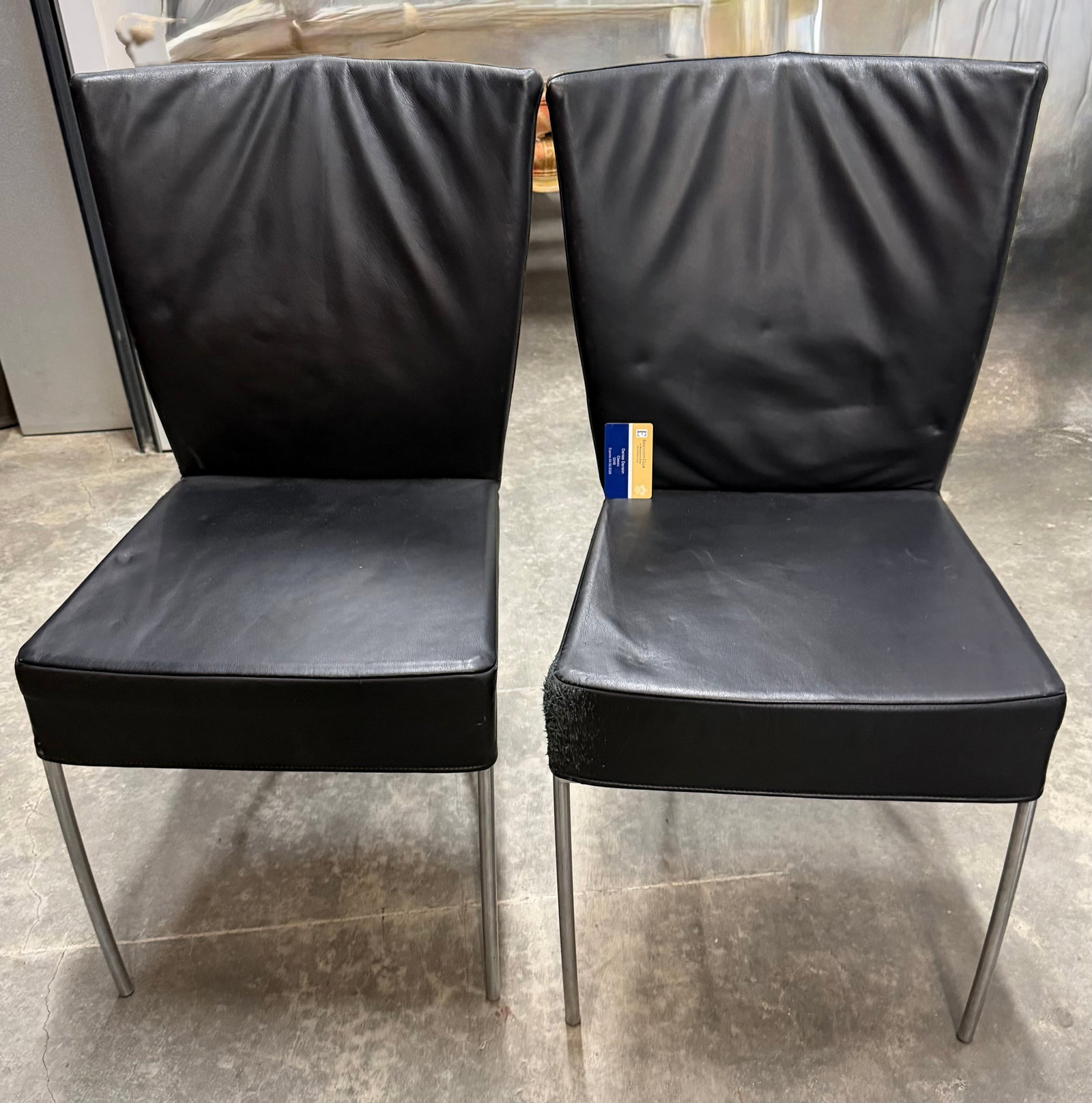 Pair of Modern Black Leather Dining Chairs - 2