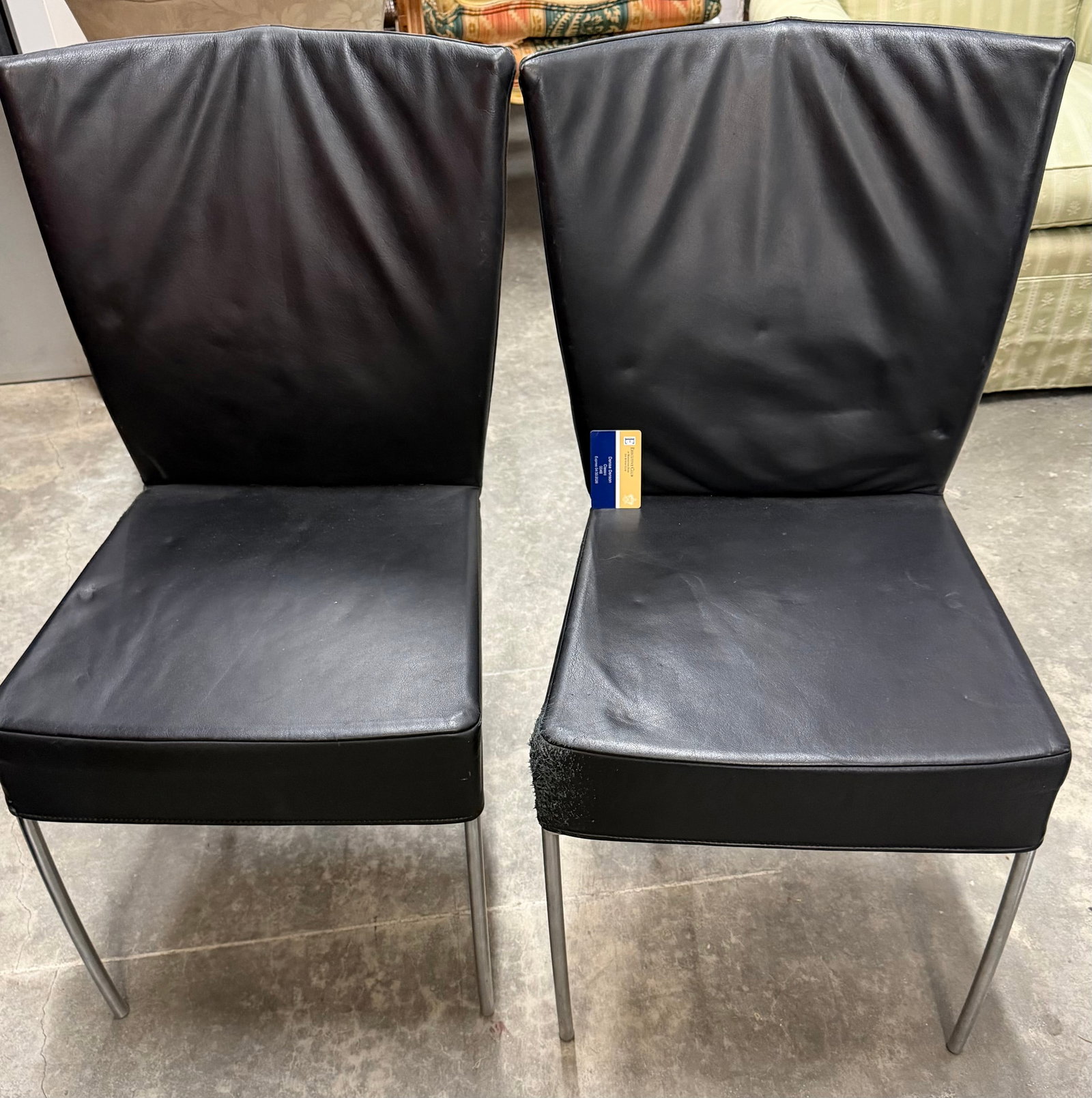 Pair of Modern Black Leather Dining Chairs - 3