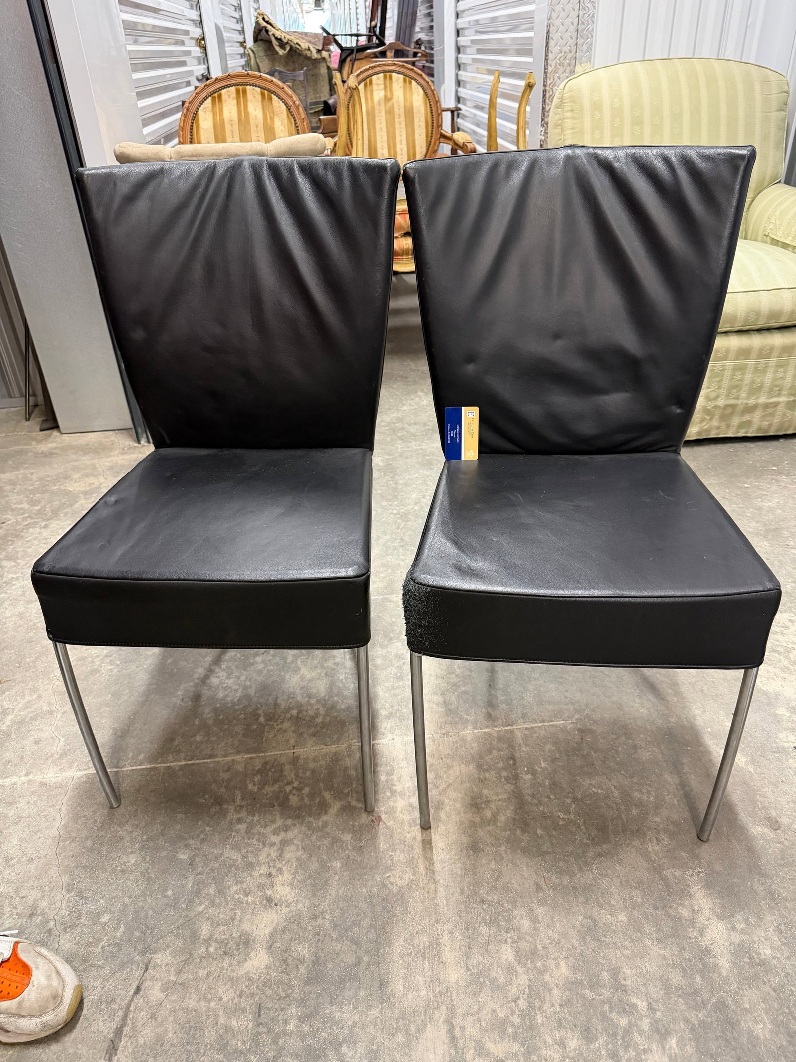 Pair of Modern Black Leather Dining Chairs - 4