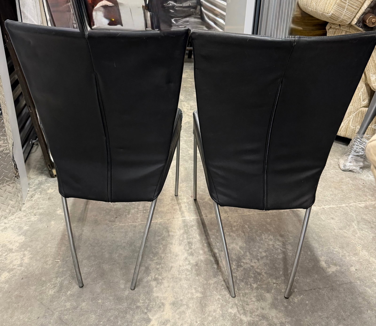 Pair of Modern Black Leather Dining Chairs - 5