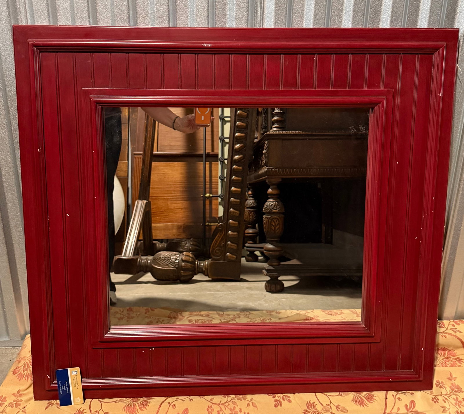 Red Beadboard Framed Wall Mirror - 2