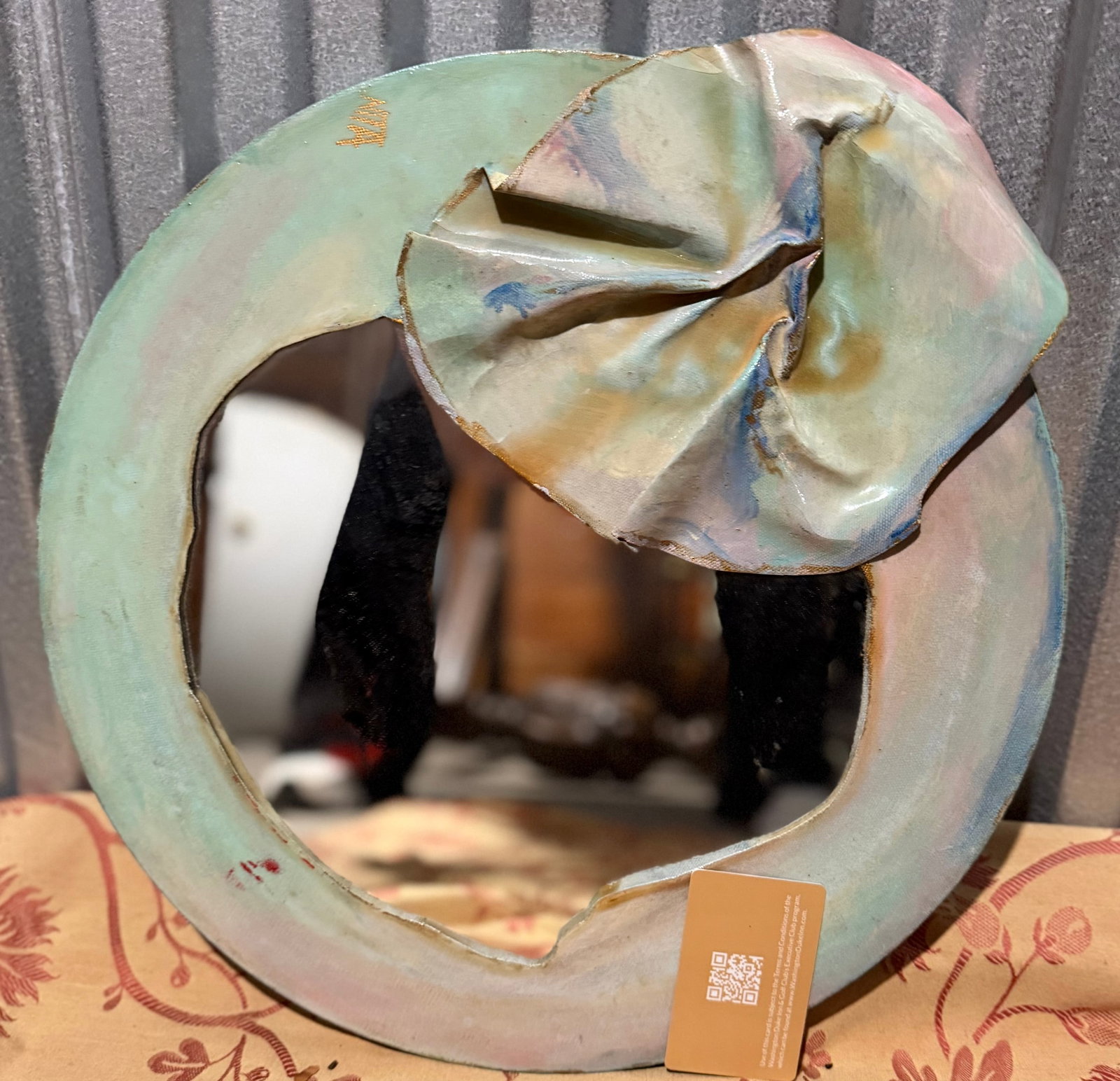 Hand-Painted Abstract Ceramic Wall Mirror with Ruffled Accent - 4