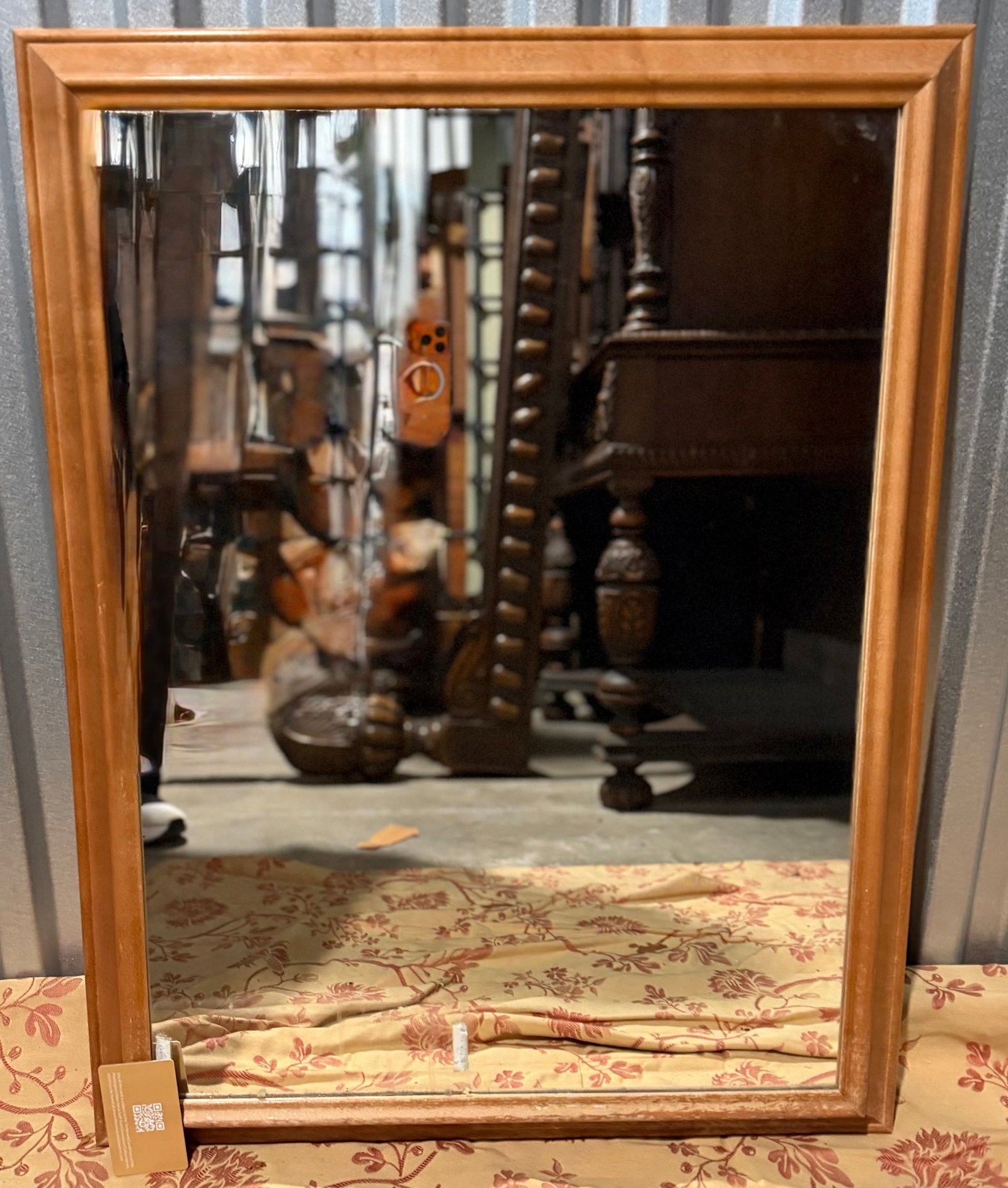 Contemporary Blonde Wood Framed Wall Mirror - 2