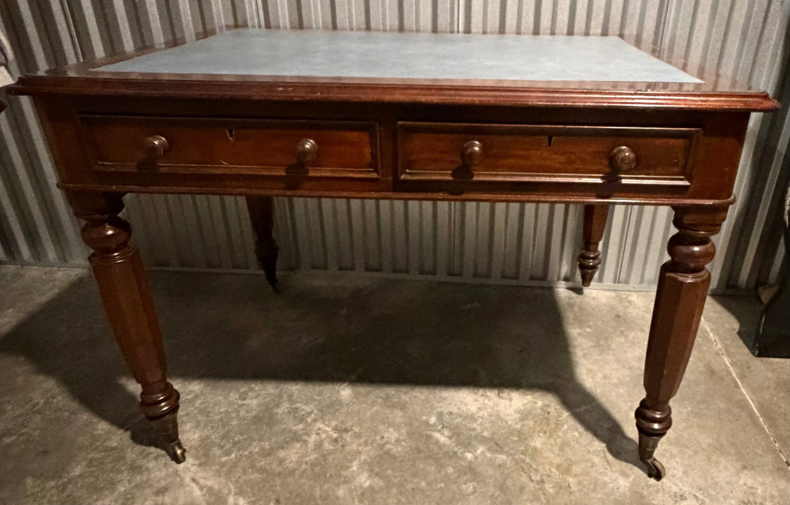 Regency Style Mahogany Writing Desk with Tooled Leather Top - 3