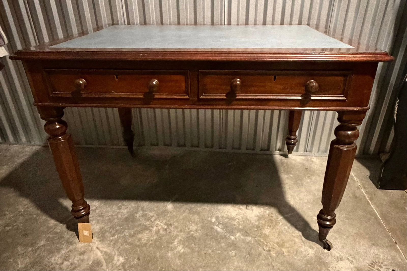 Regency Style Mahogany Writing Desk with Tooled Leather Top - 4