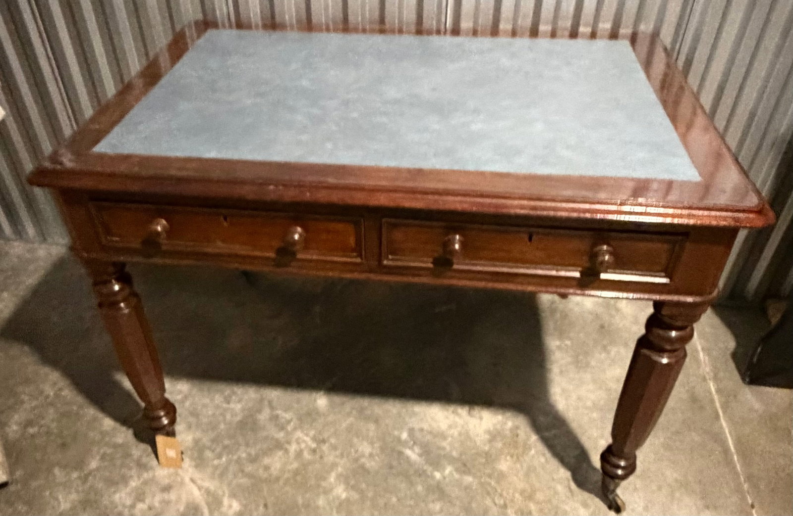Regency Style Mahogany Writing Desk with Tooled Leather Top - 5