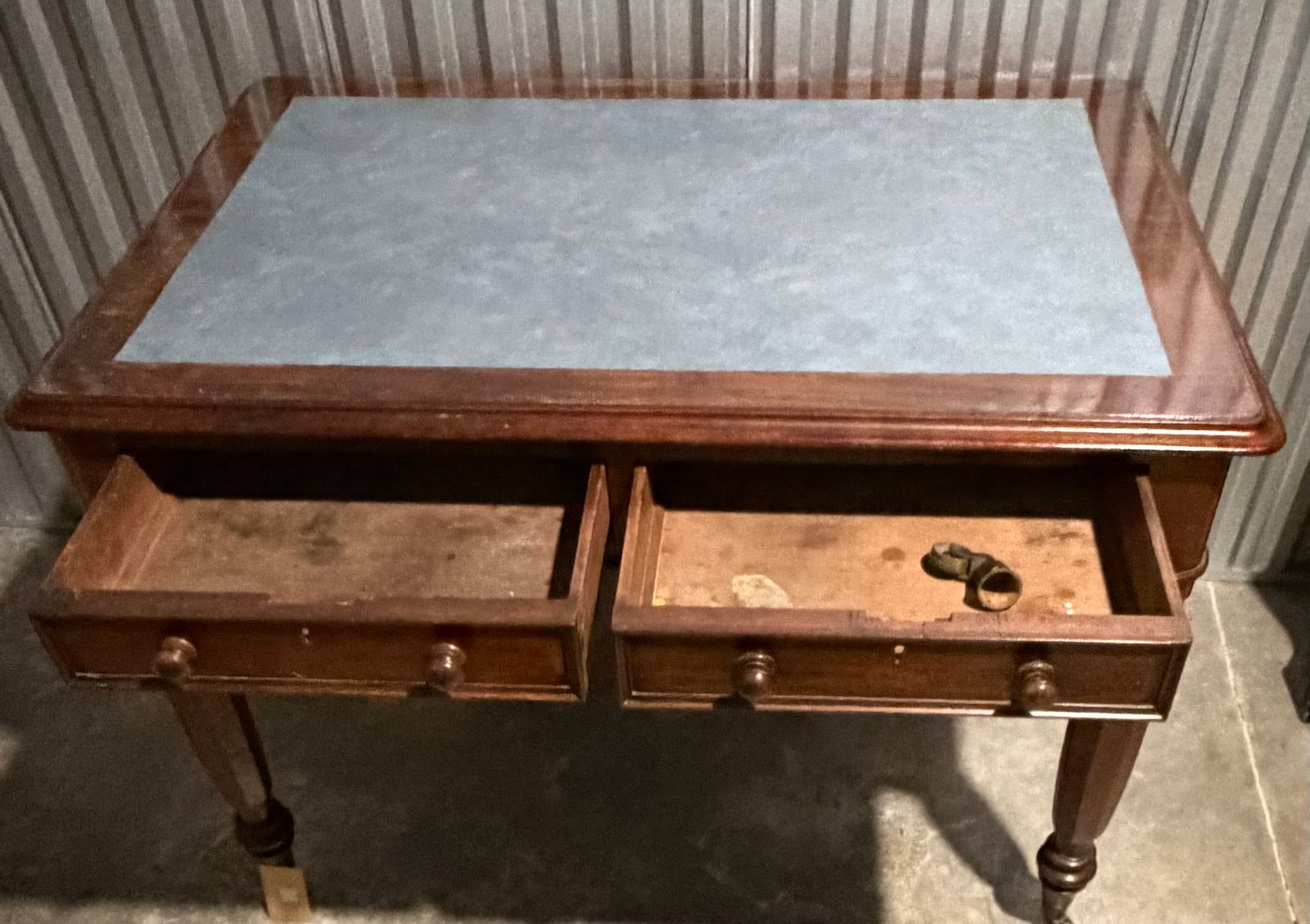 Regency Style Mahogany Writing Desk with Tooled Leather Top - 7