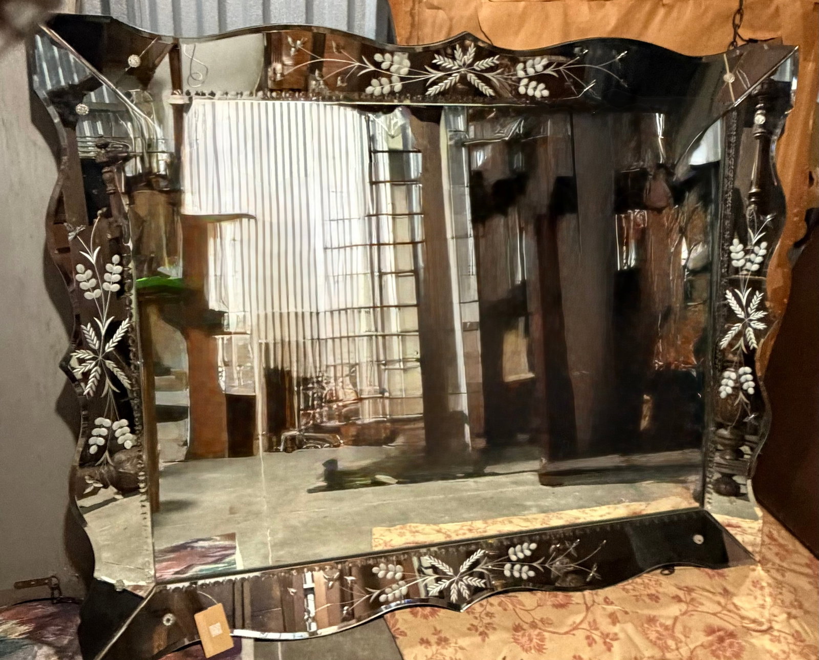 Venetian Style Etched Glass Wall Mirror - 2