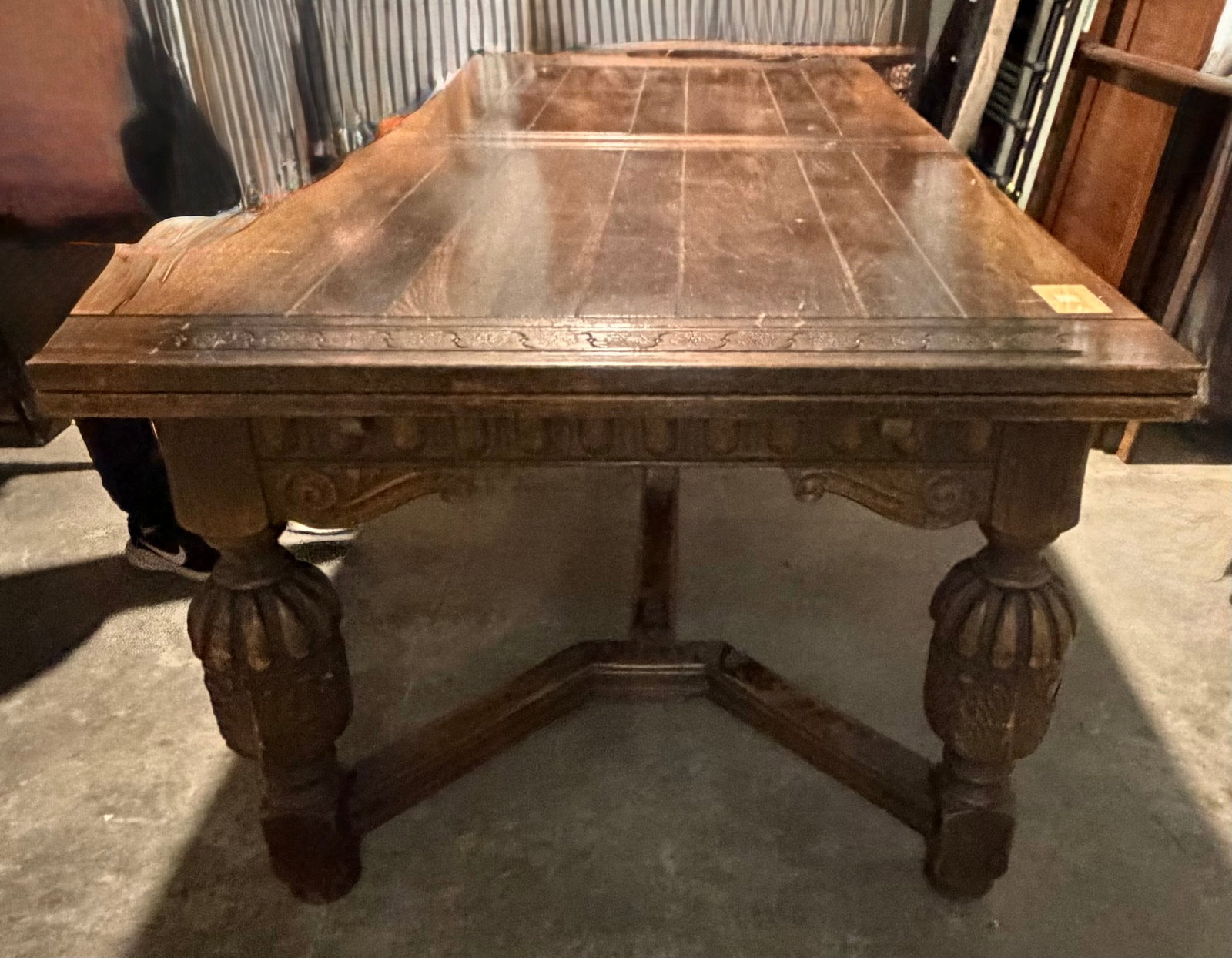 Carved Oak Refectory Dining Table - 4
