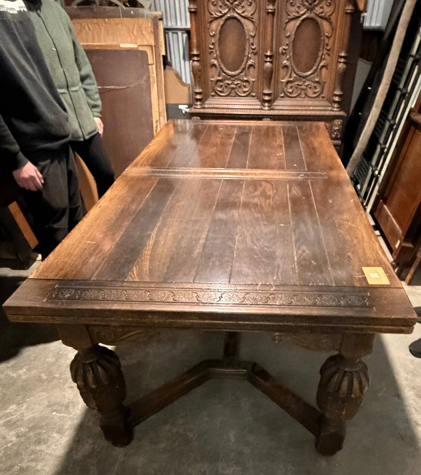 Carved Oak Refectory Dining Table - 5