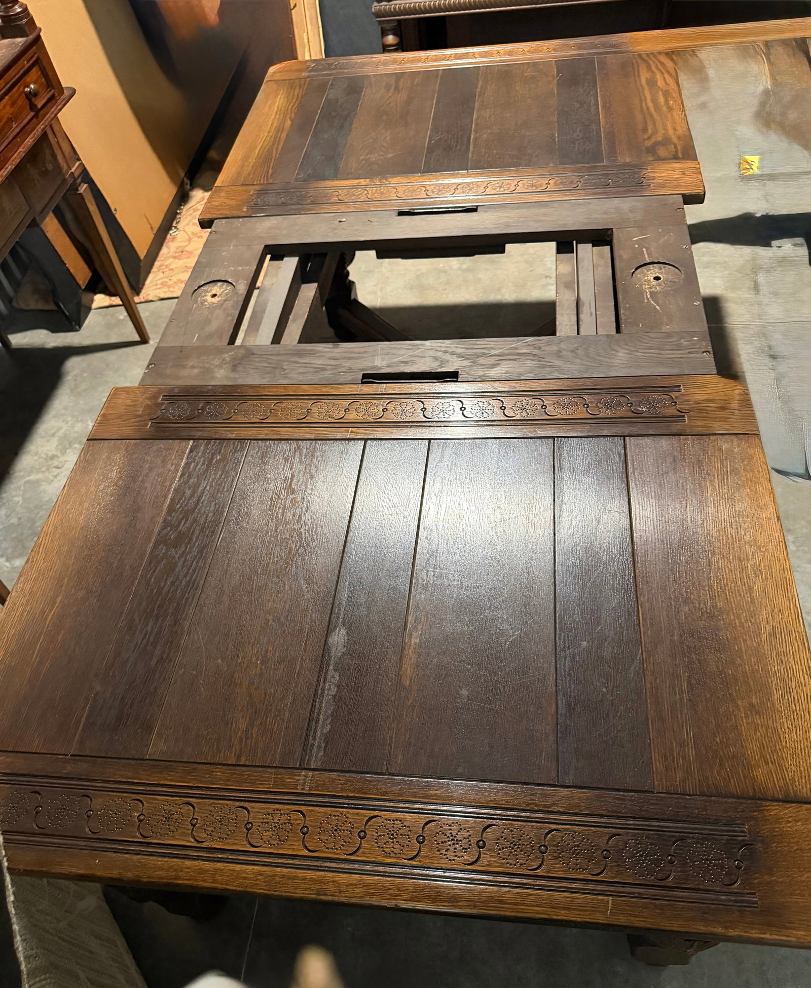 Carved Oak Refectory Dining Table - 6