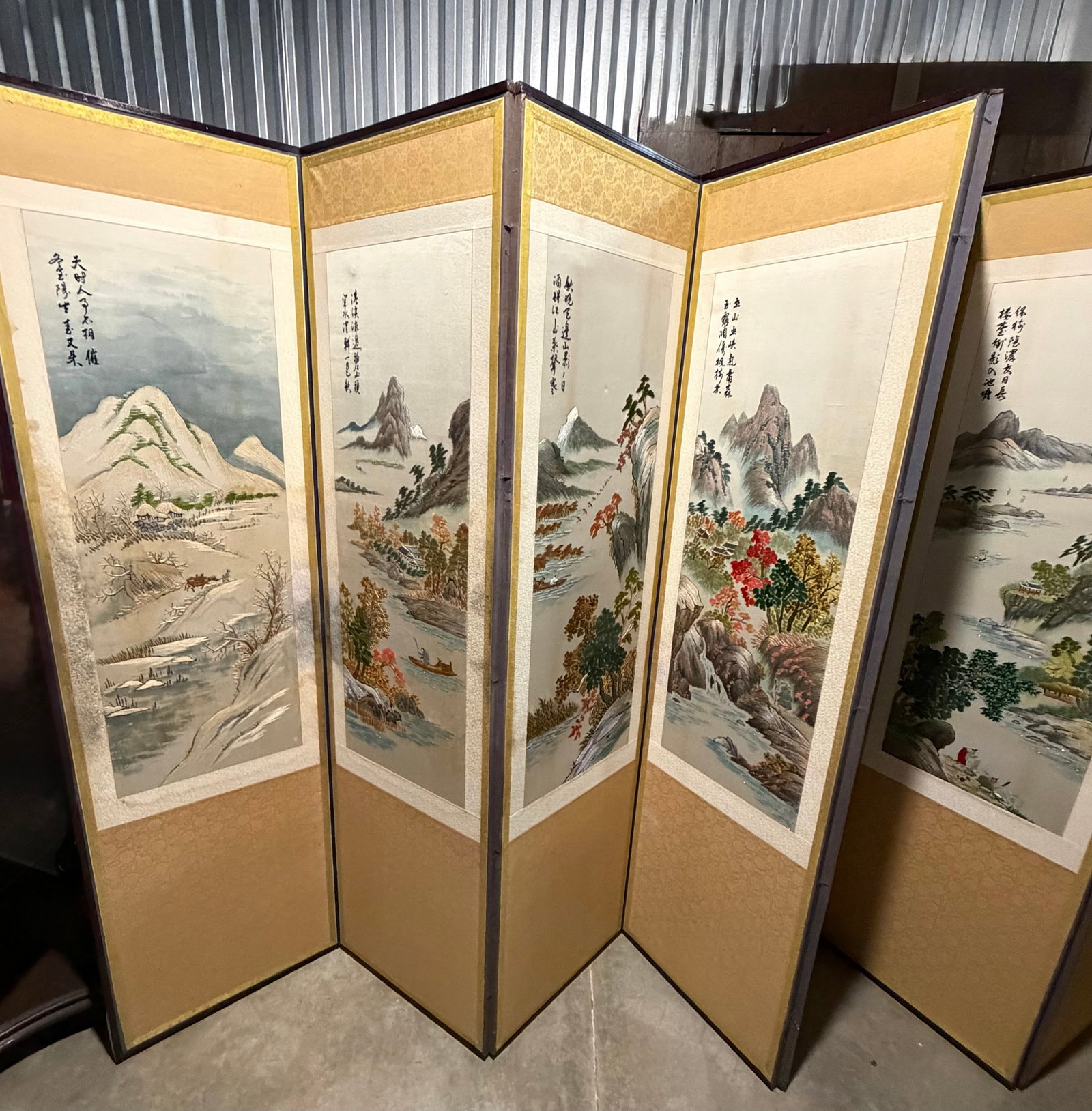 Chinese Embroidered Silk Screen, Eight Panels - 2