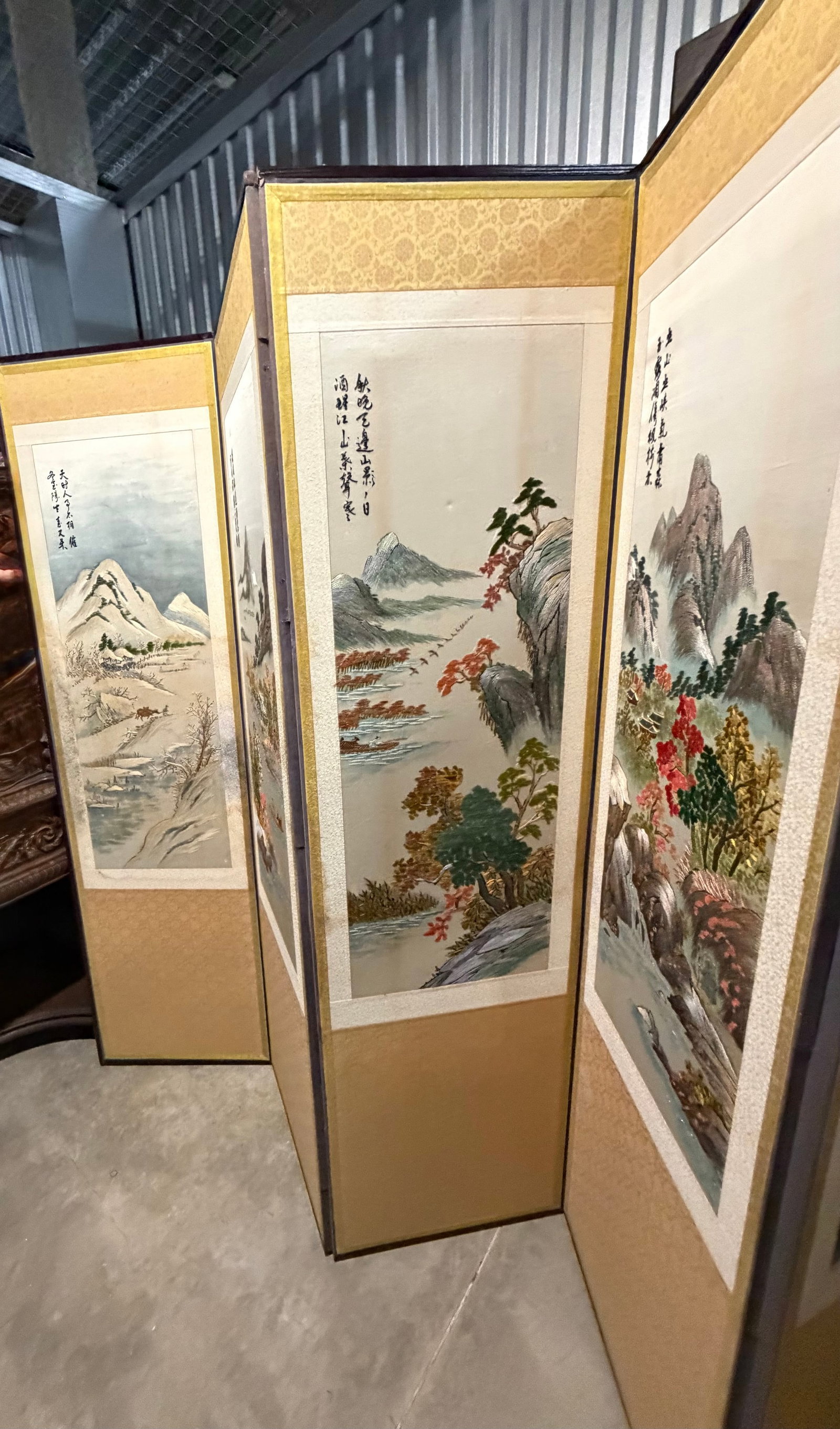 Chinese Embroidered Silk Screen, Eight Panels - 4