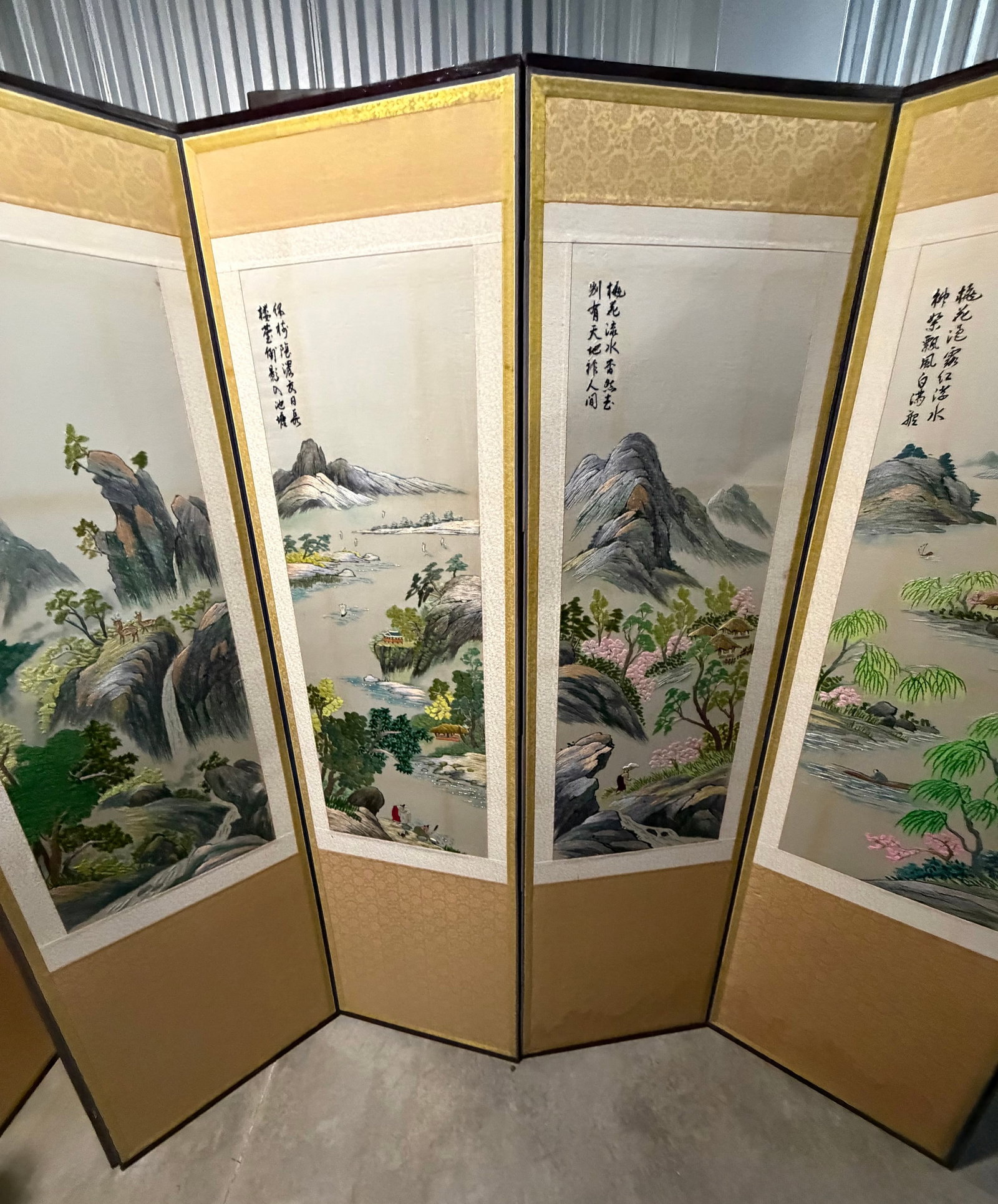 Chinese Embroidered Silk Screen, Eight Panels - 7