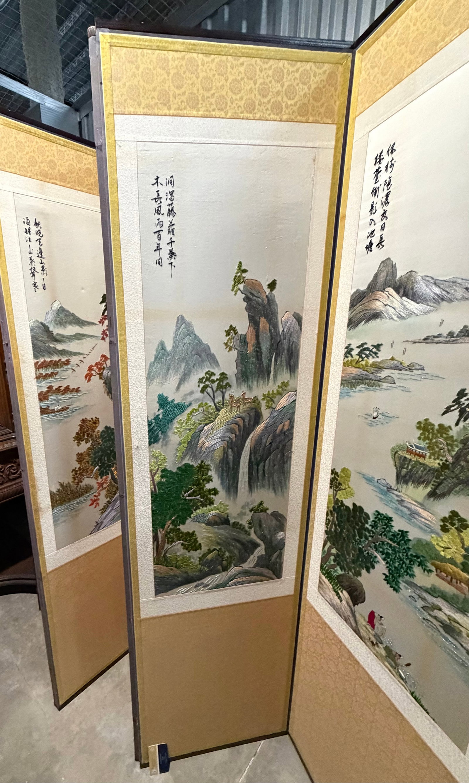 Chinese Embroidered Silk Screen, Eight Panels - 9