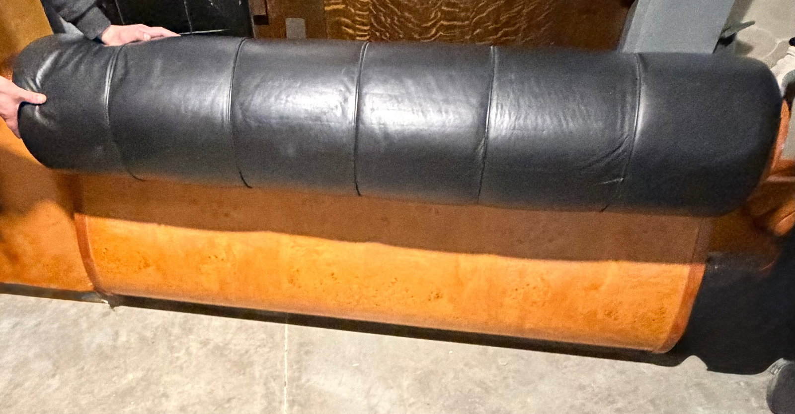 Italian Art Deco Revival Burlwood and Leather Headboard and Footboard for Bloomingdale's - 2