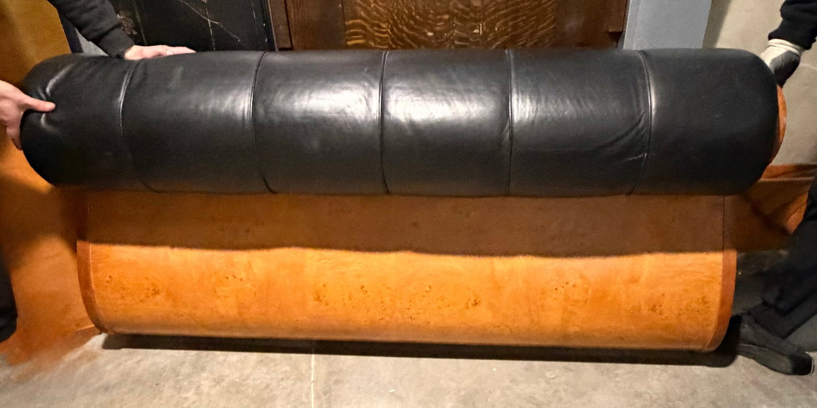 Italian Art Deco Revival Burlwood and Leather Headboard and Footboard for Bloomingdale's - 3