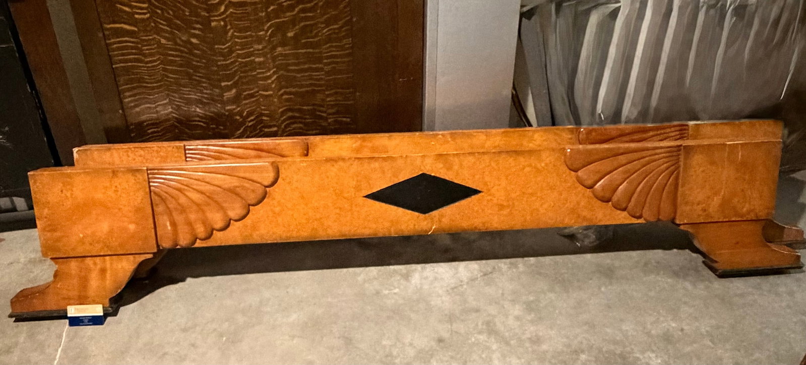 Italian Art Deco Revival Burlwood and Leather Headboard and Footboard for Bloomingdale's - 4