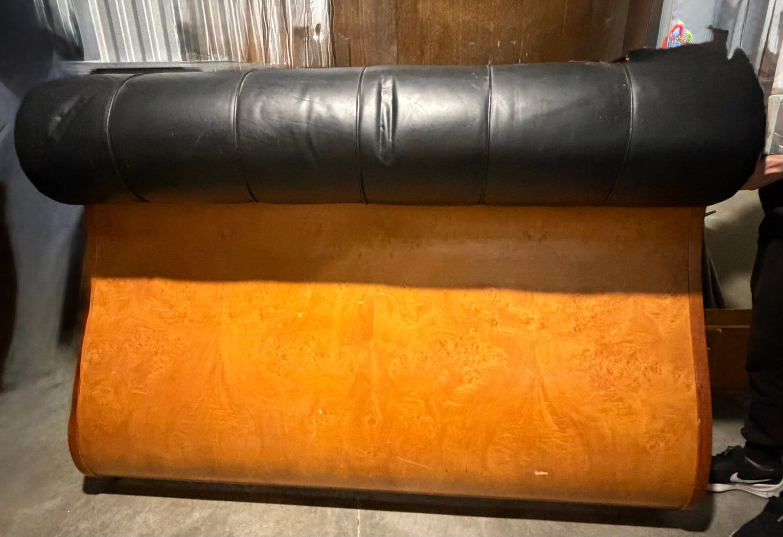 Italian Art Deco Revival Burlwood and Leather Headboard and Footboard for Bloomingdale's - 5