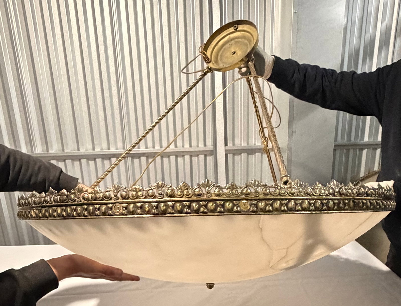 Large Neoclassical Style Alabaster and Gilt Bronze Chandelier - 2