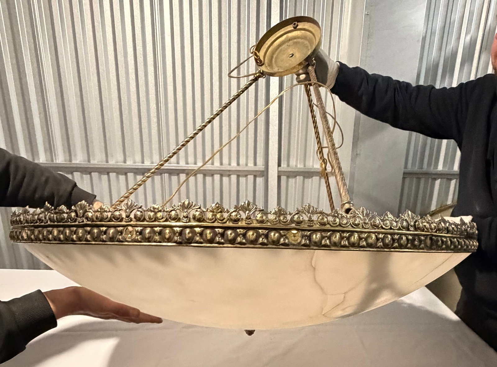 Large Neoclassical Style Alabaster and Gilt Bronze Chandelier - 3