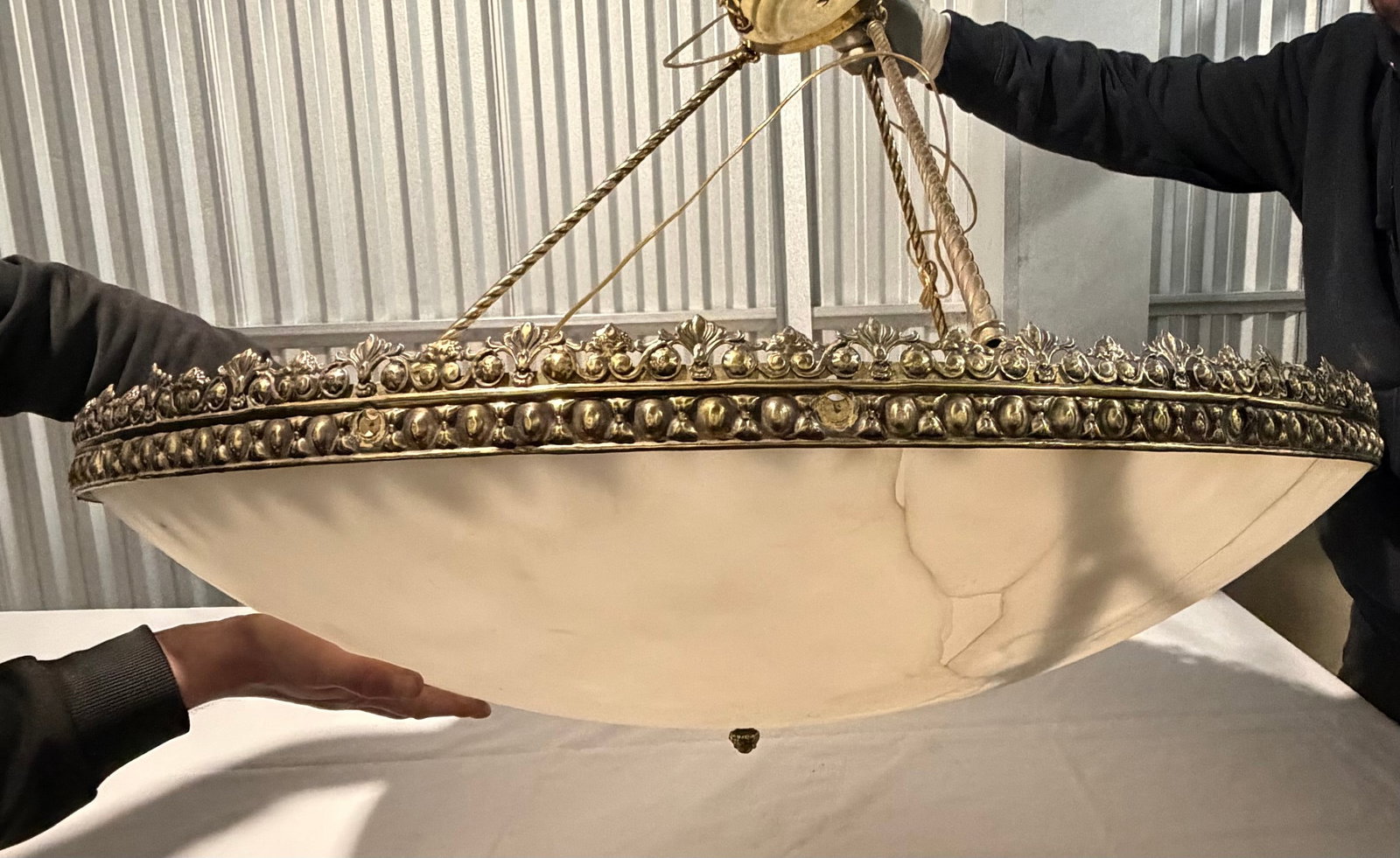 Large Neoclassical Style Alabaster and Gilt Bronze Chandelier - 4