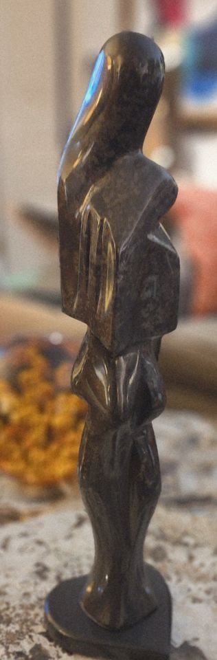 Vintage Black Onyx 17"H Sculpture of Female Figure w/ Abstract Madonna Imagery.: Vintage Black Onyx 17"H Sculpture of Female Figure w/ Abstract Madonna Imagery. Reserve: $100.00 Shipping: Domestic: Shipping rates are determined by destination International: Foreign shipping rates 