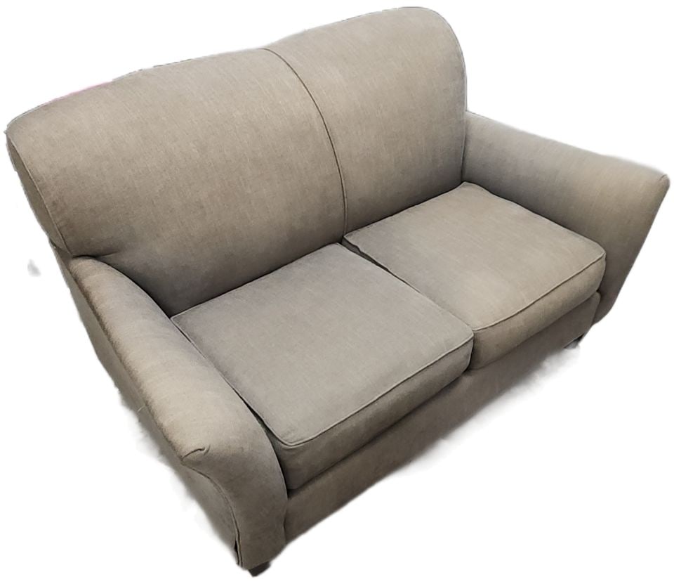 Vintage mid-century Bauhaus Style hi-back sofa loveseat w/ great textured iridescent gray fabric. (1 of 6)