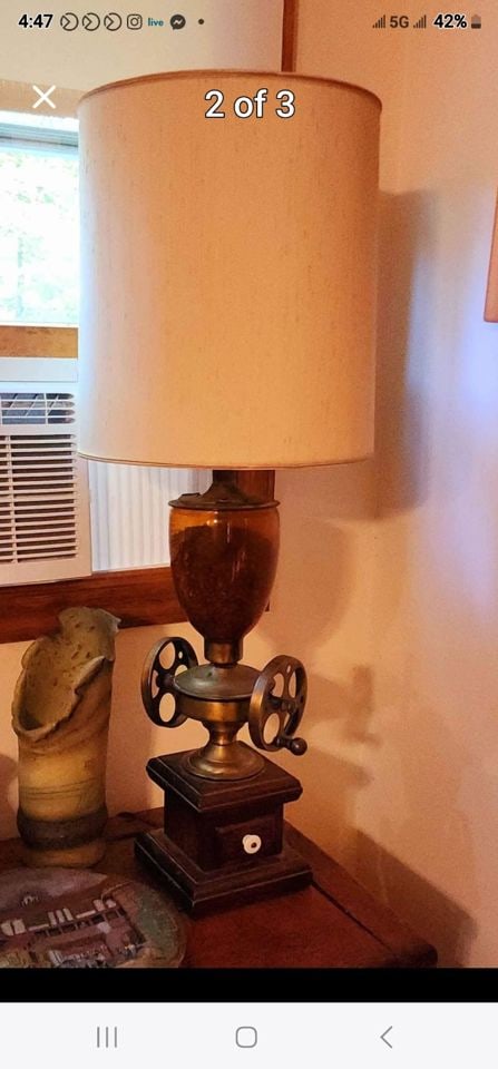 Coffee Anyone...Tall Vintage Antique Table Lamp made from Antique Coffee Grinder (1 of 4)