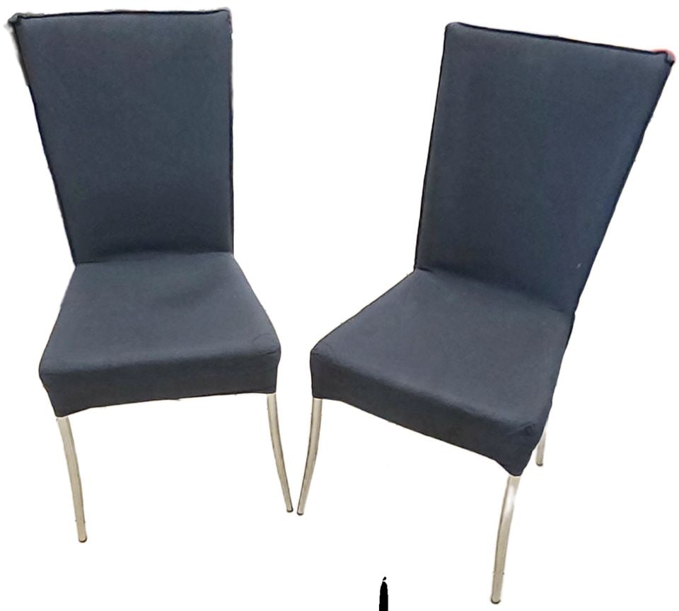 Pair of 1970s Mid-Century Modern Designer Italian Side Chairs by Effezeta: Stylish Effezeta chairs with high backs. Has dark gray fabric upholstery and sleek chrome metal legs. Made in Italy. Great for your desk or dining area. Reserve: $400.00 Shipping: Domestic: Shipping r