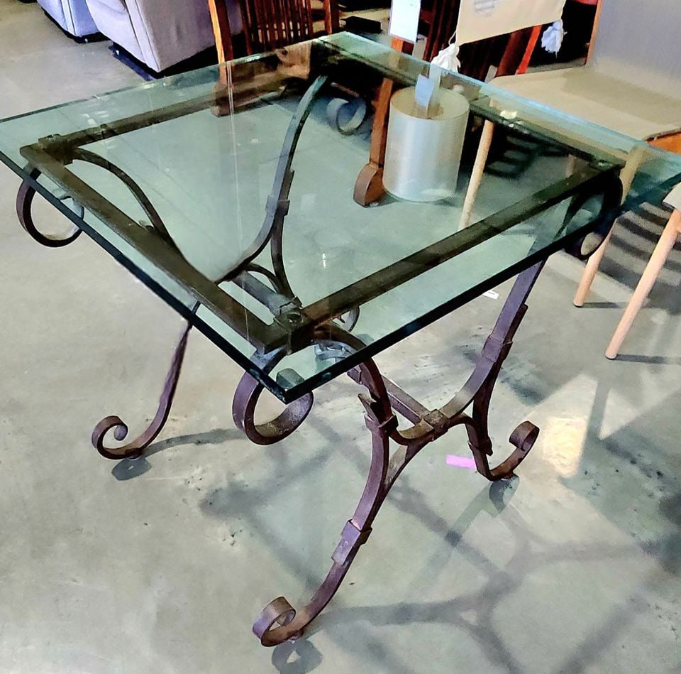 Ralph Lauren Rare Vintage Neoclassical 30x30x28 French Wrought Iron Scroll 1/2" Glass Top Side Table (1 of 8)