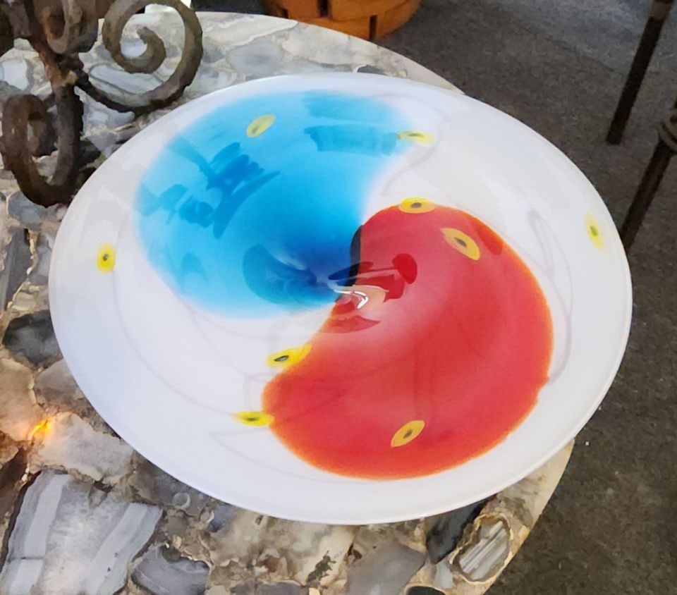 Murano -Vibrant 17"D Art Glass Centerpiece Charger Attributed to Fulvio Bianconi. (1 of 9)