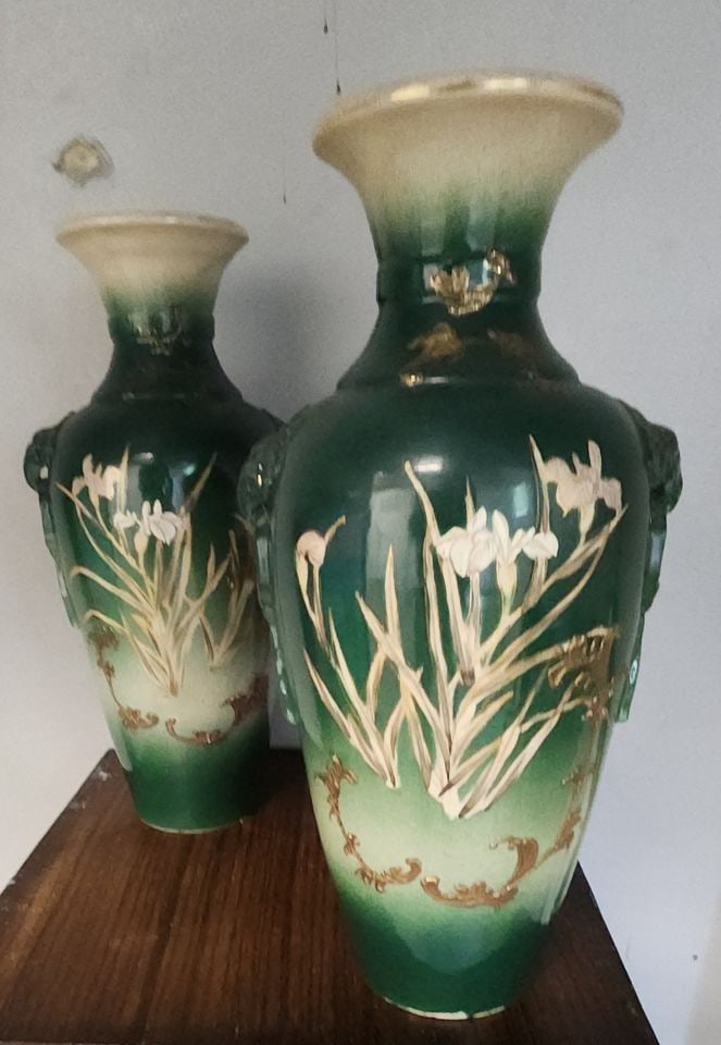 Pair of Rare Vintage Japanese Satsuma vase w/ Hanko (pottery mark): This is likely to be to a Satsuma vase, a type of Japanese pottery known for its intricate deIcorations and distinctive crackled glaze. Satsuma ware originated in Satsuma Province, Japan, and became w