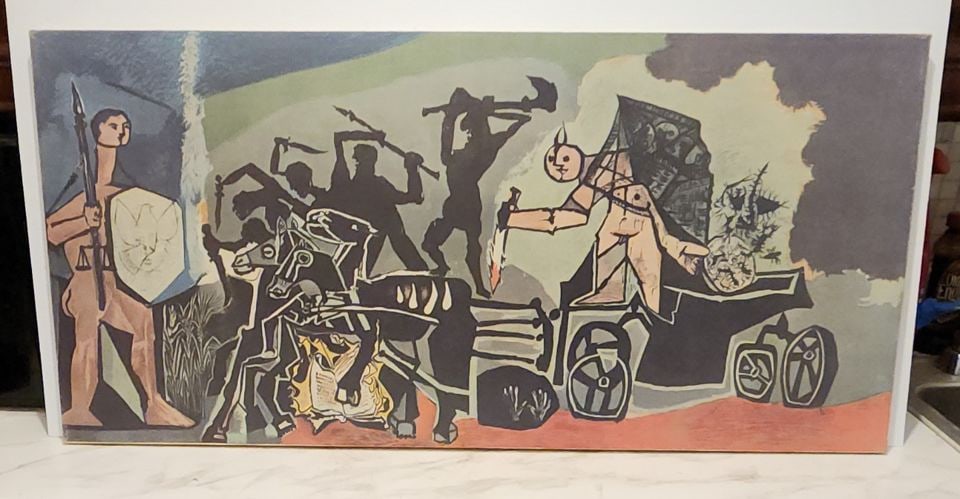 Picasso Rare Vintage print reproduction on canvas of cubist 1954 La Guerre (War) 34 x 16in (1 of 1)