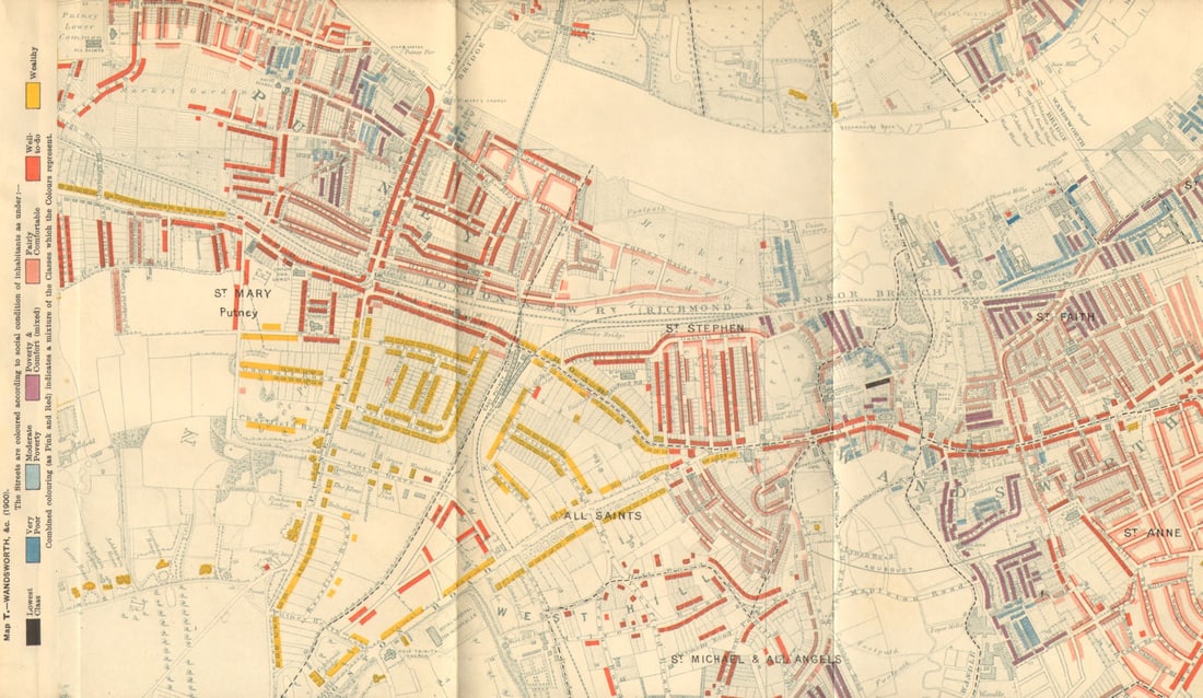 WANDSWORTH / PUTNEY Charles Booth poverty map Hurlingham park West Hill 1902 (1 of 1)