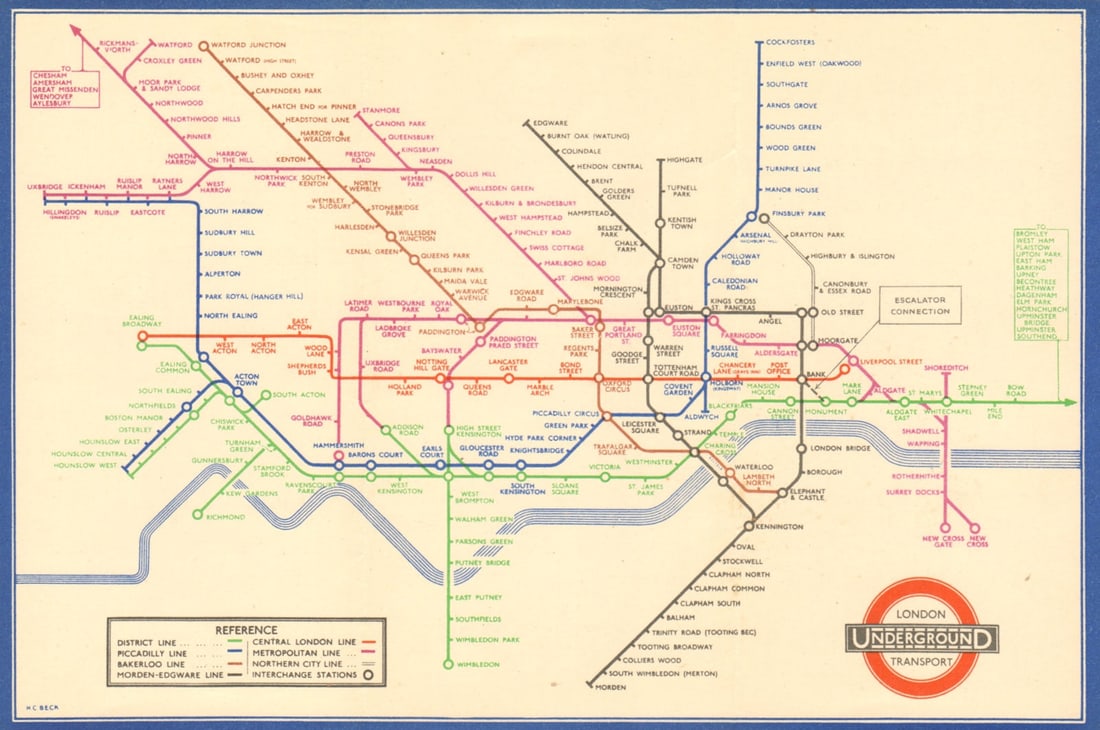 LONDON UNDERGROUND tube map plan diagram. Middle Circle. HARRY BECK #1 1937 (1 of 1)