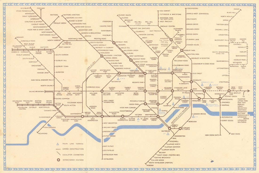 LONDON UNDERGROUND tube map plan diagram. Northern Heights SCHLEGER/ZERO #2 1940 (1 of 1)