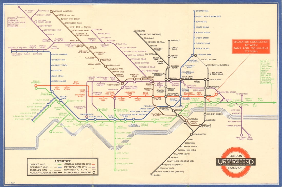 LONDON UNDERGROUND tube plan map diagram. Middle Circle. HARRY BECK #2 1934: Title: LONDON UNDERGROUND tube plan map diagram. Middle Circle. HARRY BECK #2 1934 Description: London Underground Transport - Railway Map No 2. 1934' (No print code). This edition of the Beck diagram