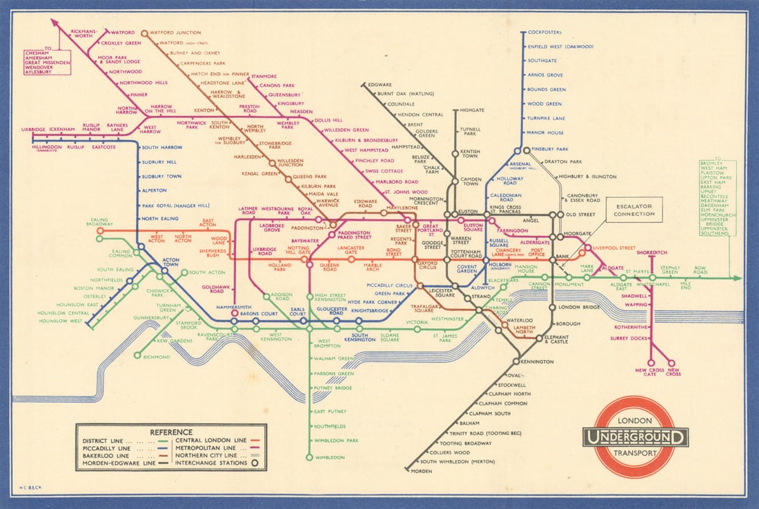 LONDON UNDERGROUND tube plan map diagram. Middle Circle. HARRY BECK #1 1937 (1 of 1)