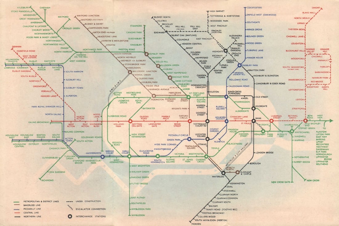 LONDON UNDERGROUND tube map diagram plan. Northern Heights SCHLEGER/ZERO #2 1939: Title: LONDON UNDERGROUND tube map diagram plan. Northern Heights SCHLEGER/ZERO #2 1939 Description: London Underground Transport - Railway Map No 2. 1939' (1/4/1939.2036.G.). This edition of the