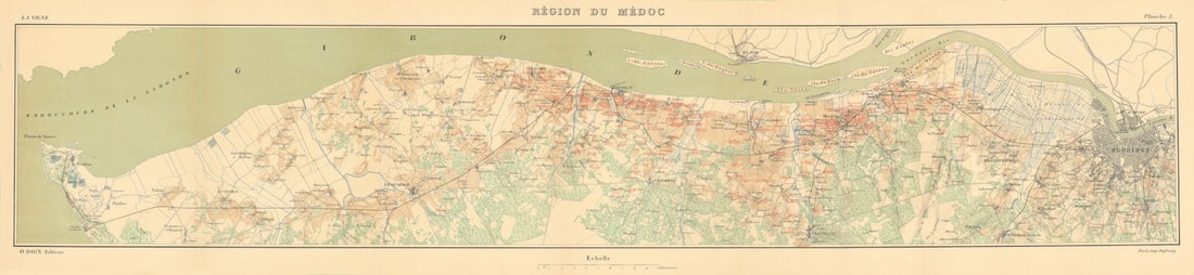 Région du Médoc. Bordeaux wine map. Grands crus. HAUSERMANN 1901 old: Title: Région du Médoc. Bordeaux wine map. Grands crus. HAUSERMANN 1901 old Description: Région du Médoc' by Hausermann, Rémy. Published 1901. Antique colour wine region vitic