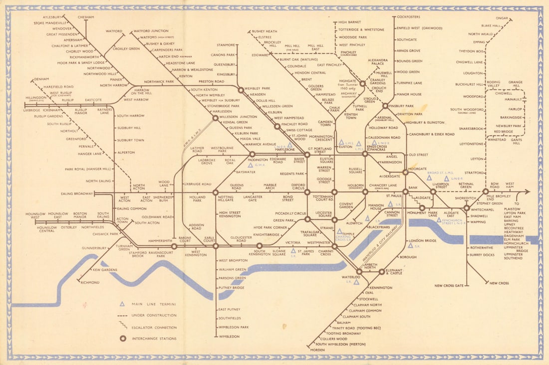 LONDON UNDERGROUND tube map plan diagram. Northern Heights SCHLEGER/ZERO #1 1940 (1 of 1)