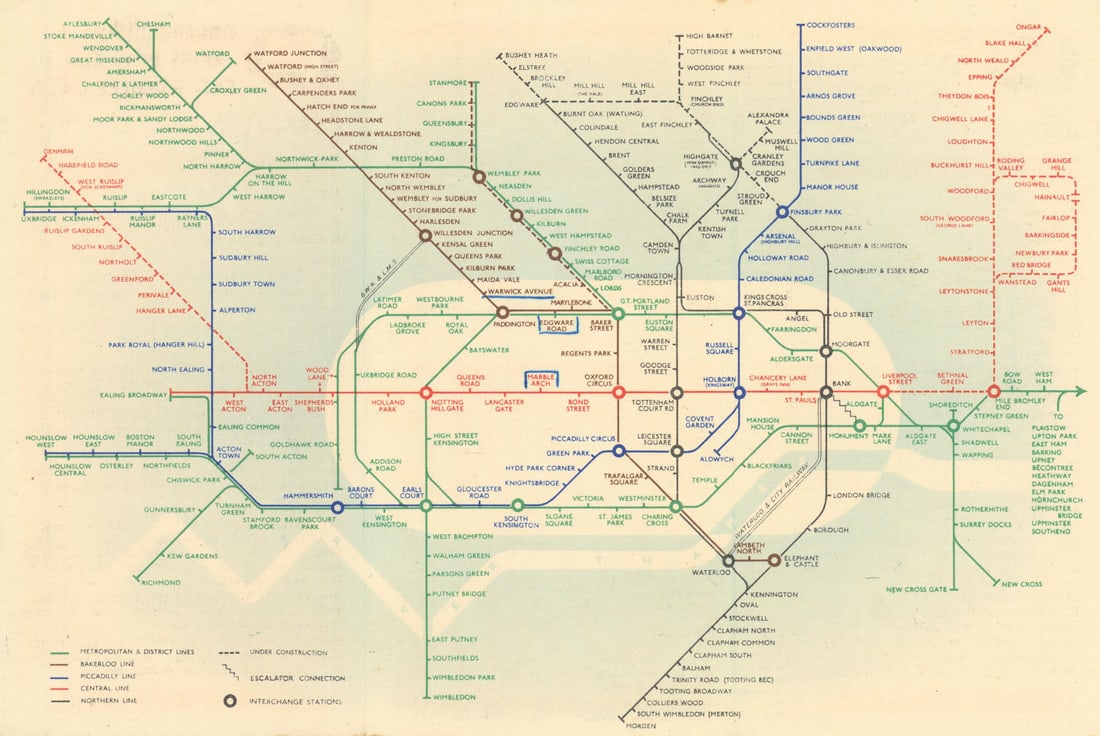 LONDON UNDERGROUND tube map plan diagram. Northern Heights SCHLEGER/ZERO #3 1939 (1 of 1)