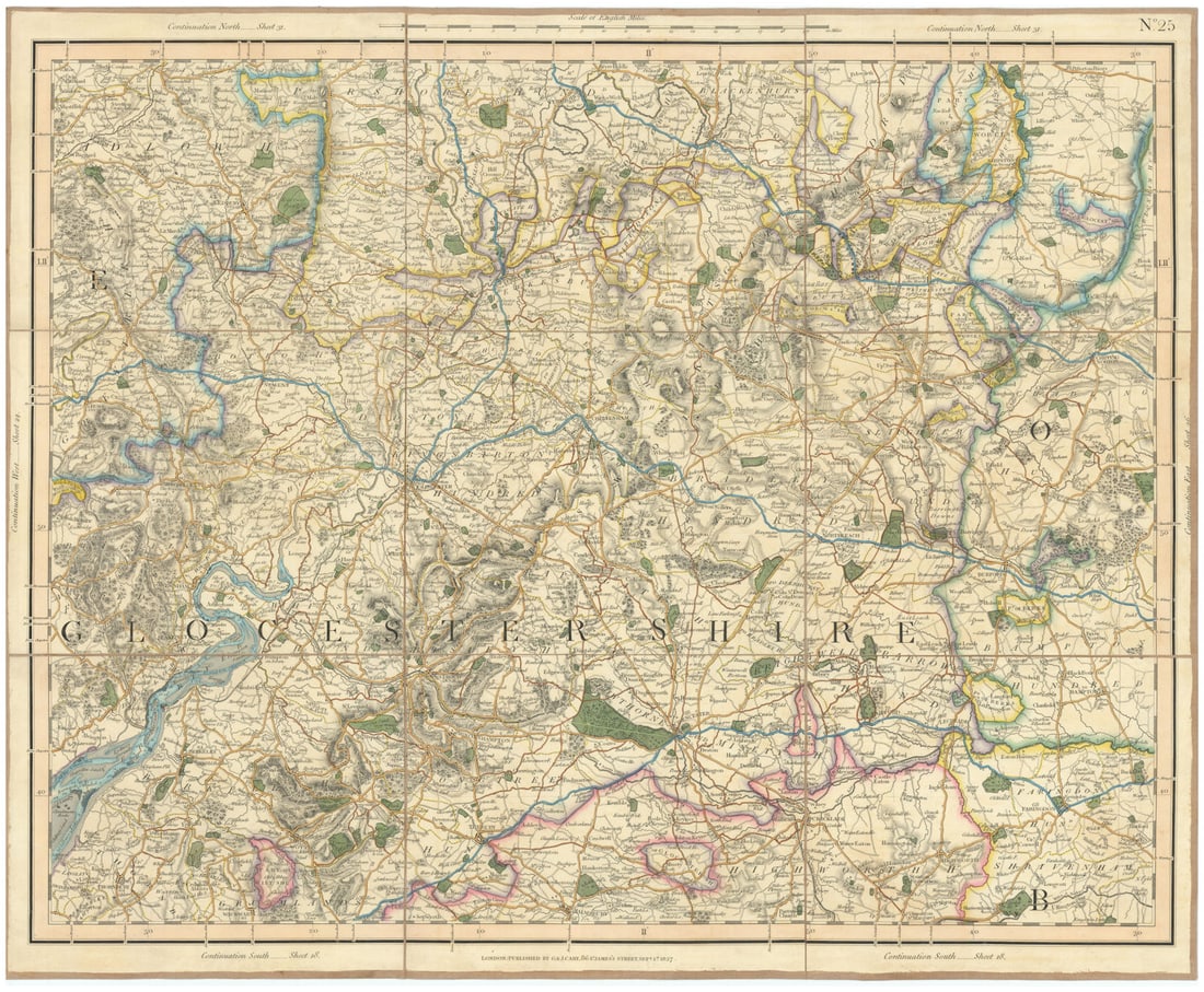 THE COTSWOLDS & SEVERN VALLEY. Gloucestershire & West Oxfordshire. CARY 1832 map: Title: THE COTSWOLDS & SEVERN VALLEY. Gloucestershire & West Oxfordshire. CARY 1832 map Description: [Sheet 25 - The Cotswolds. Parts of Gloucestershire, Herefordshire, Oxfordshire, Berkshire, Wiltshi