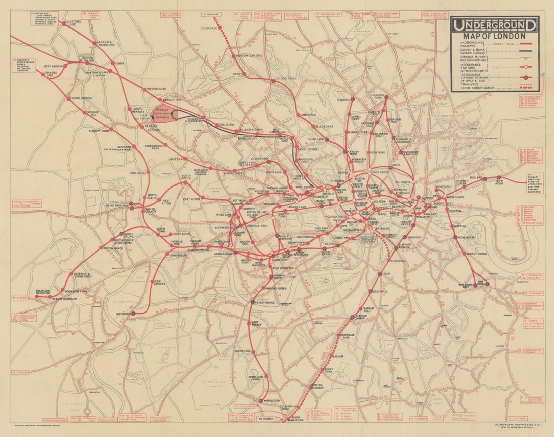 Underground Map of London. Tube network. No print code. June-August/mid 1924 (1 of 1)