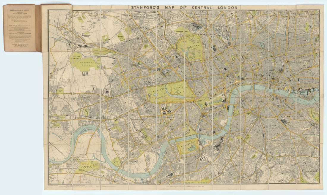 Stanford's Map of Central London. Folding, linen-backed antique city plan 1905 (1 of 1)