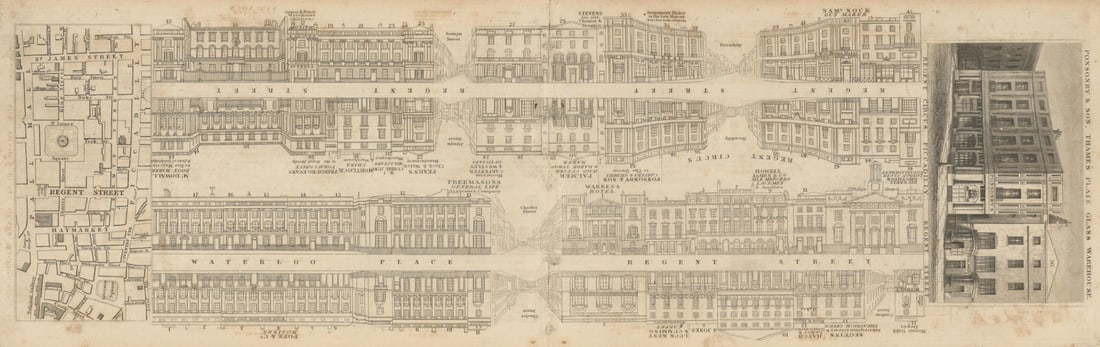 Tallis London Street View #17 Piccadilly Circus, Regent St, Waterloo Pl 1838 map (1 of 1)