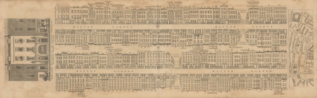 Tallis London Street View #33 Hatton Garden 1838 old antique map plan chart (1 of 1)