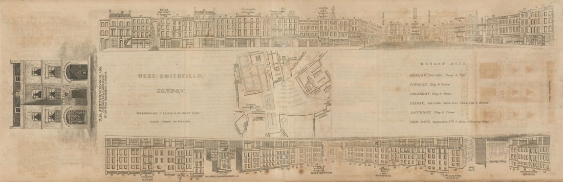 Tallis London Street View #47 West Smithfield 1839 old antique map plan chart (1 of 1)